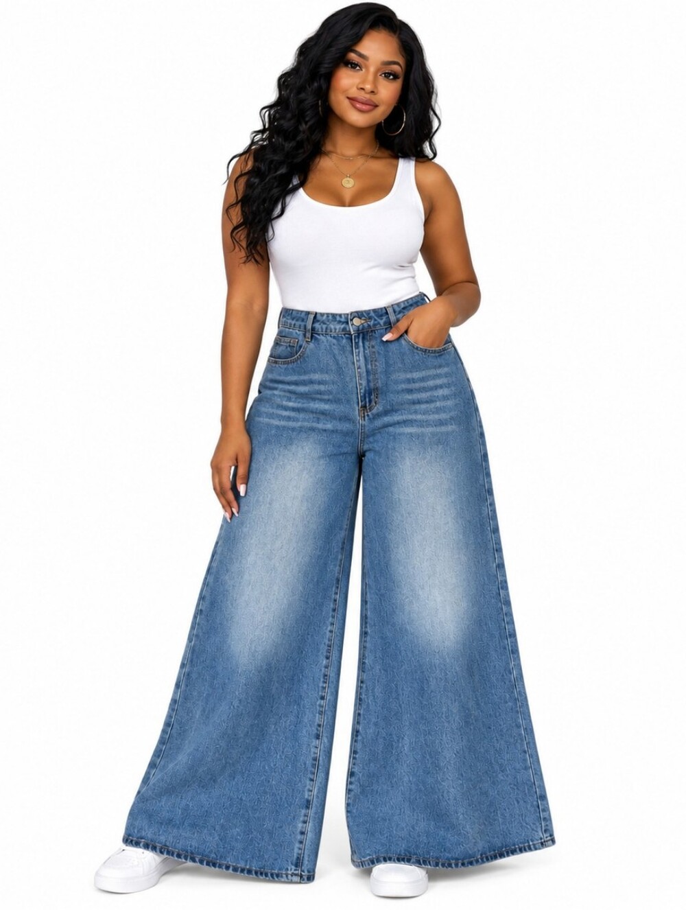 Women's Wide Leg High-Waist Blue Jeans